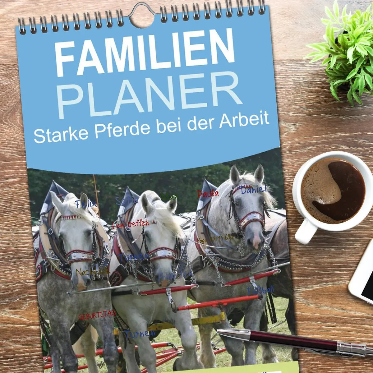 Bild: 9783516517439 | Familienplaner 2026 - Starke Pferde bei der Arbeit mit 5 Spalten...