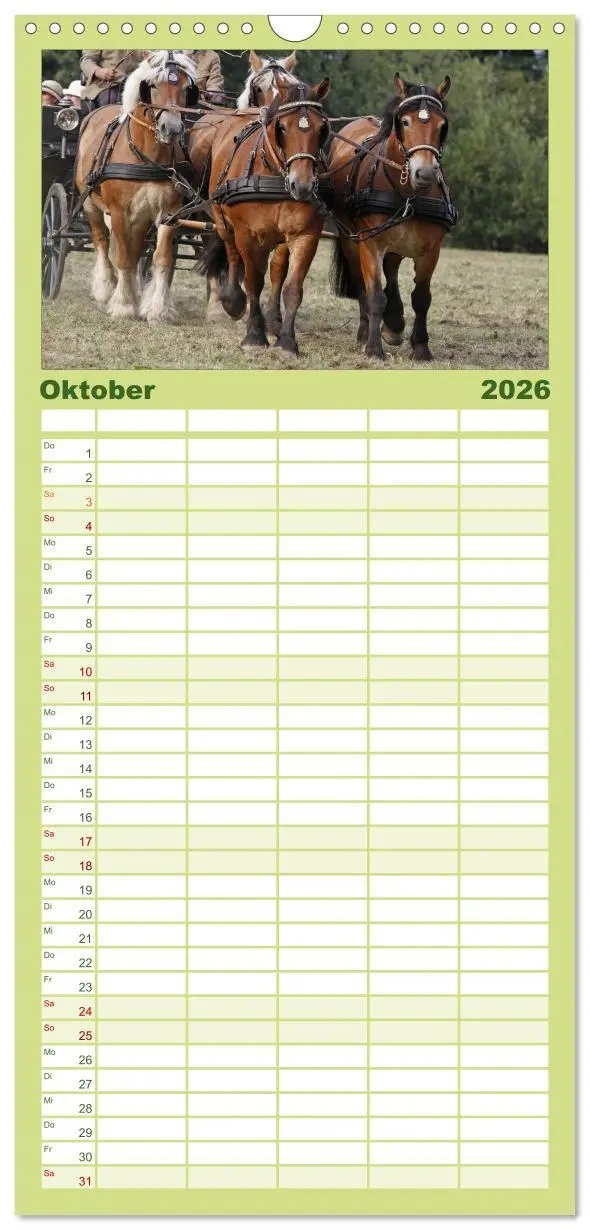 Bild: 9783516517439 | Familienplaner 2026 - Starke Pferde bei der Arbeit mit 5 Spalten...