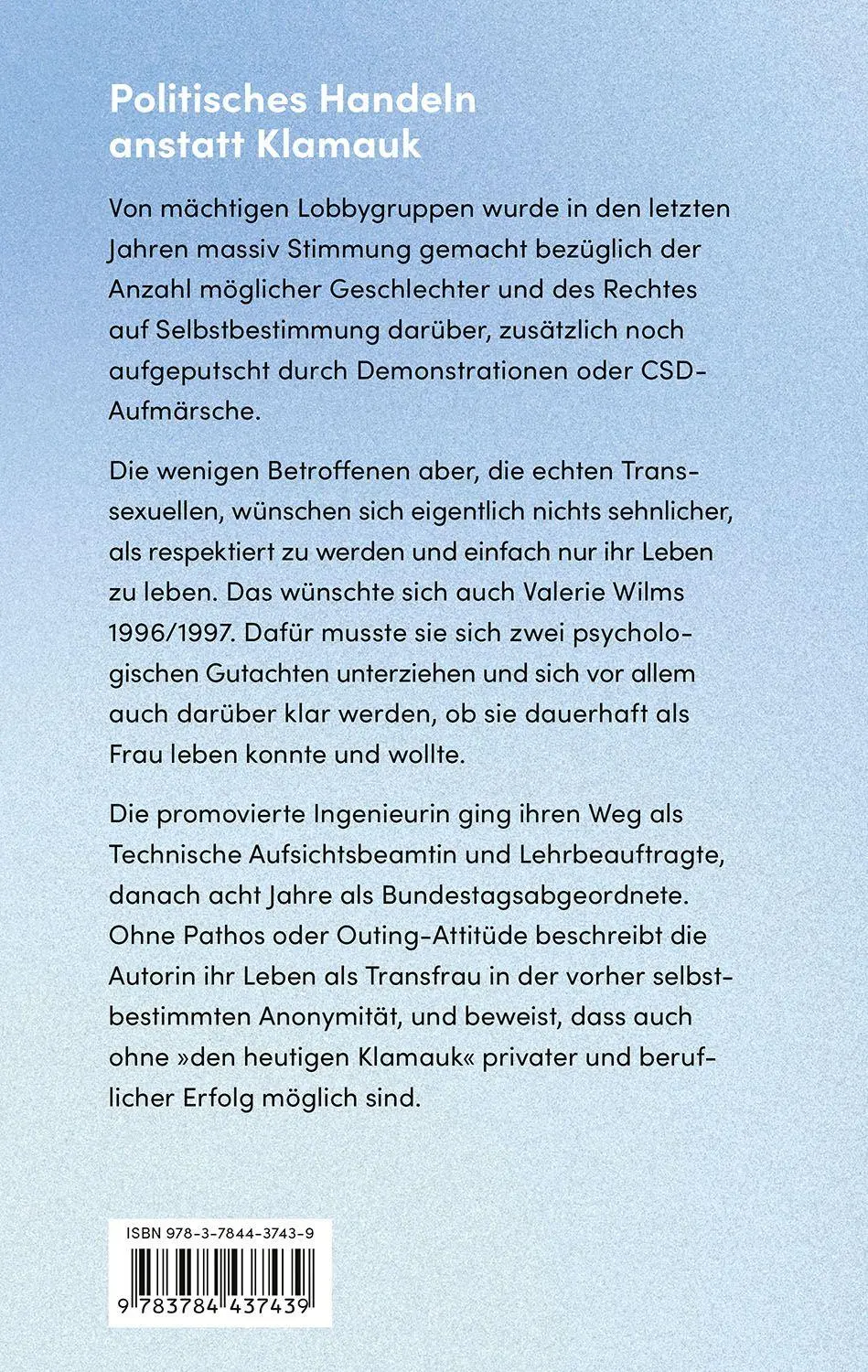 Bild: 9783784437439 | Meine zwei Leben | Als Junge geboren - als Frau im Bundestag | Wilms