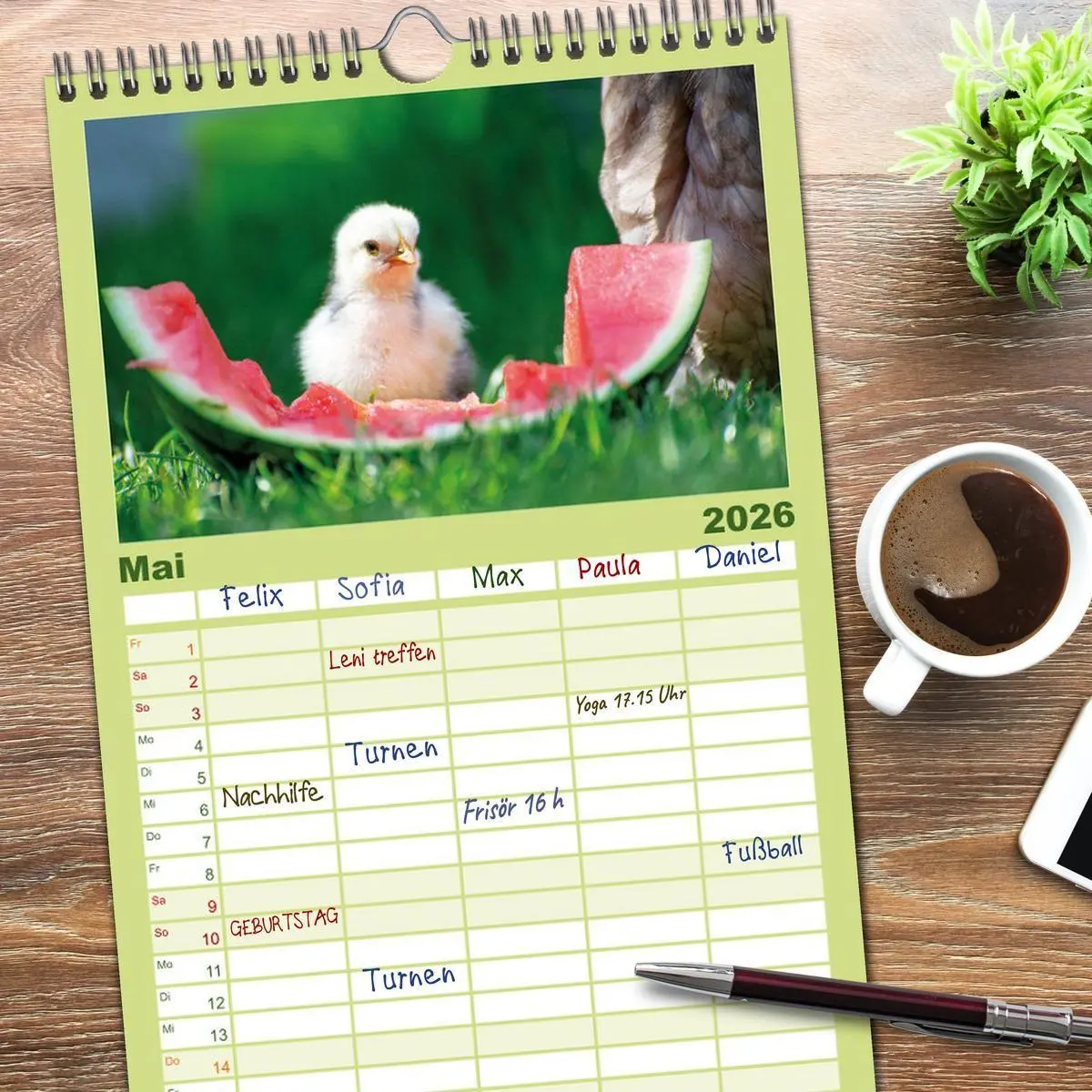 Bild: 9783516507539 | Familienplaner 2026 - Hühner im Garten mit 5 Spalten (Wandkalender,...