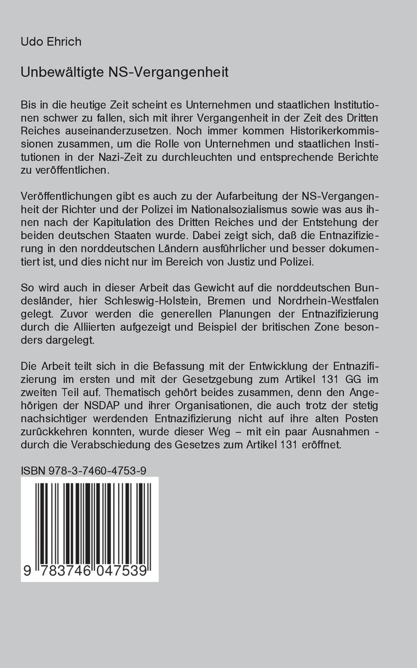 Rückseite: 9783746047539 | Unbewältigte NS-Vergangenheit | Udo Ehrich | Taschenbuch | 72 S.