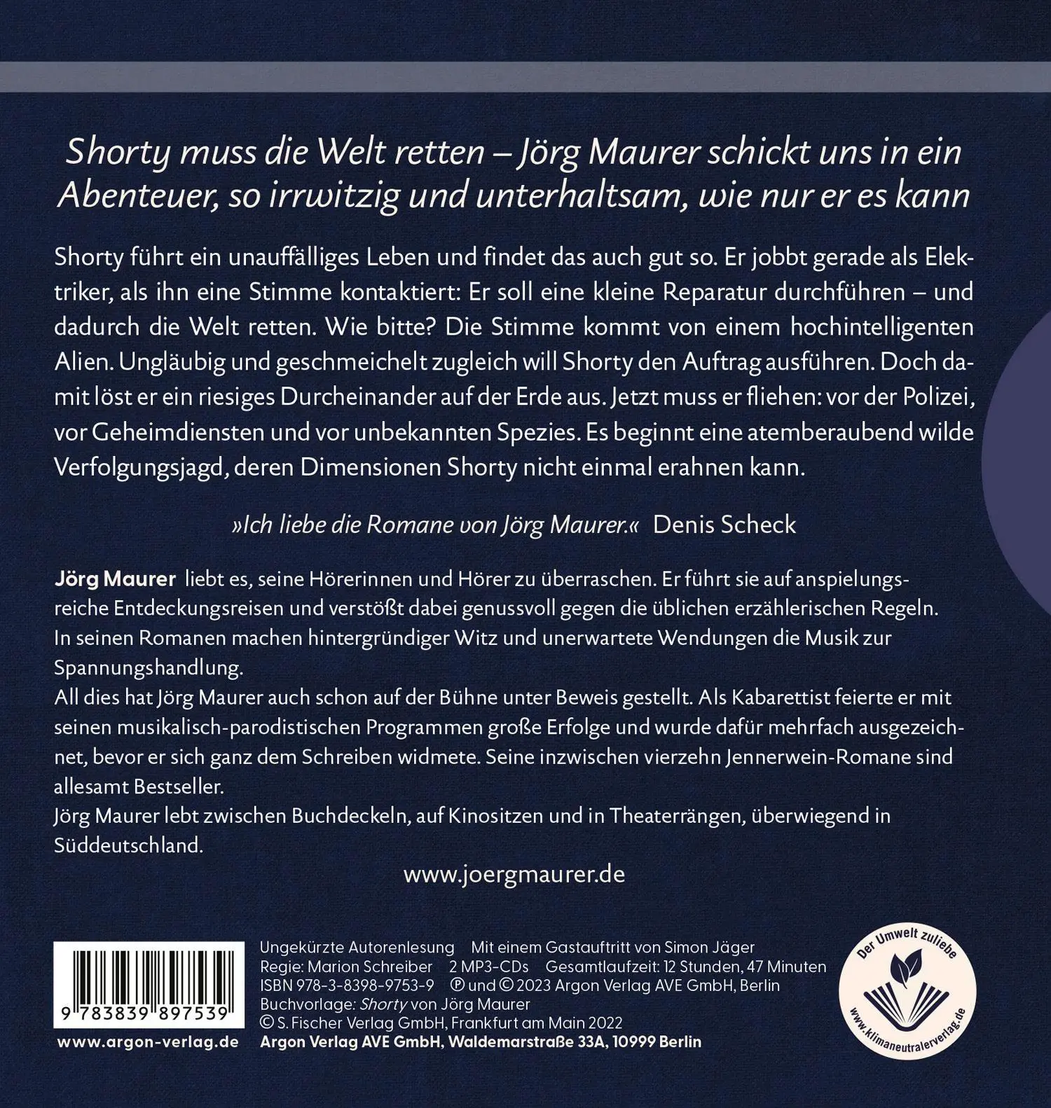 Rückseite: 9783839897539 | Shorty | Roman | Jörg Maurer | MP3 | 2 Audio-CDs | Deutsch | 2023