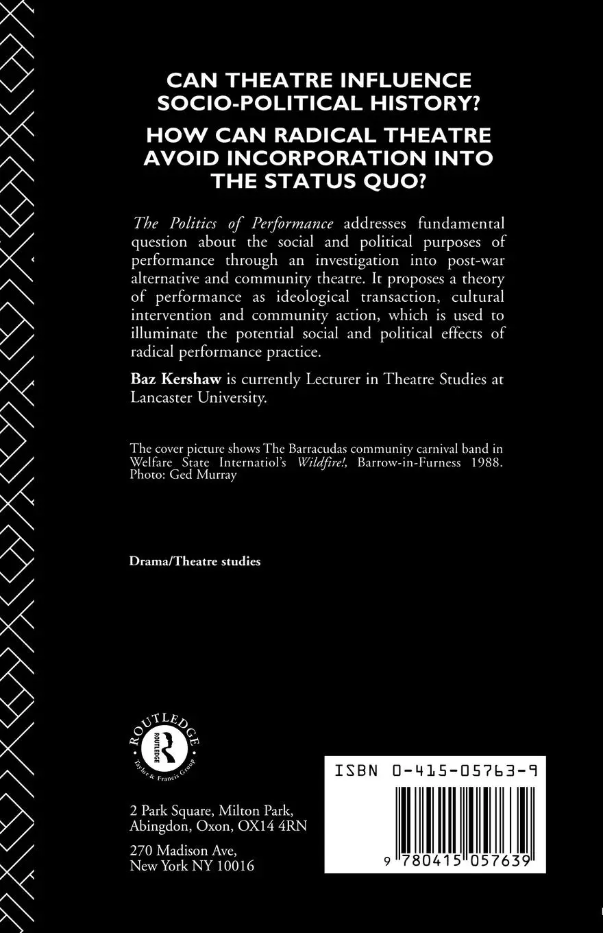 Rückseite: 9780415057639 | The Politics of Performance | Radical Theatre as Cultural Intervention