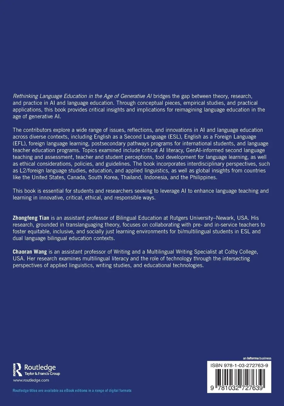 Rückseite: 9781032727639 | Rethinking Language Education in the Age of Generative AI | Buch