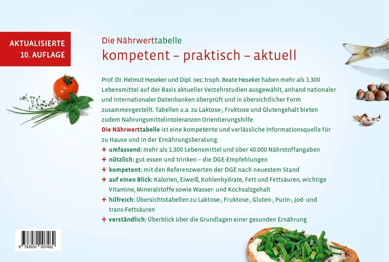 Rückseite: 9783930007639 | Die Nährwerttabelle | Helmut Heseker (u. a.) | Taschenbuch | 144 S.