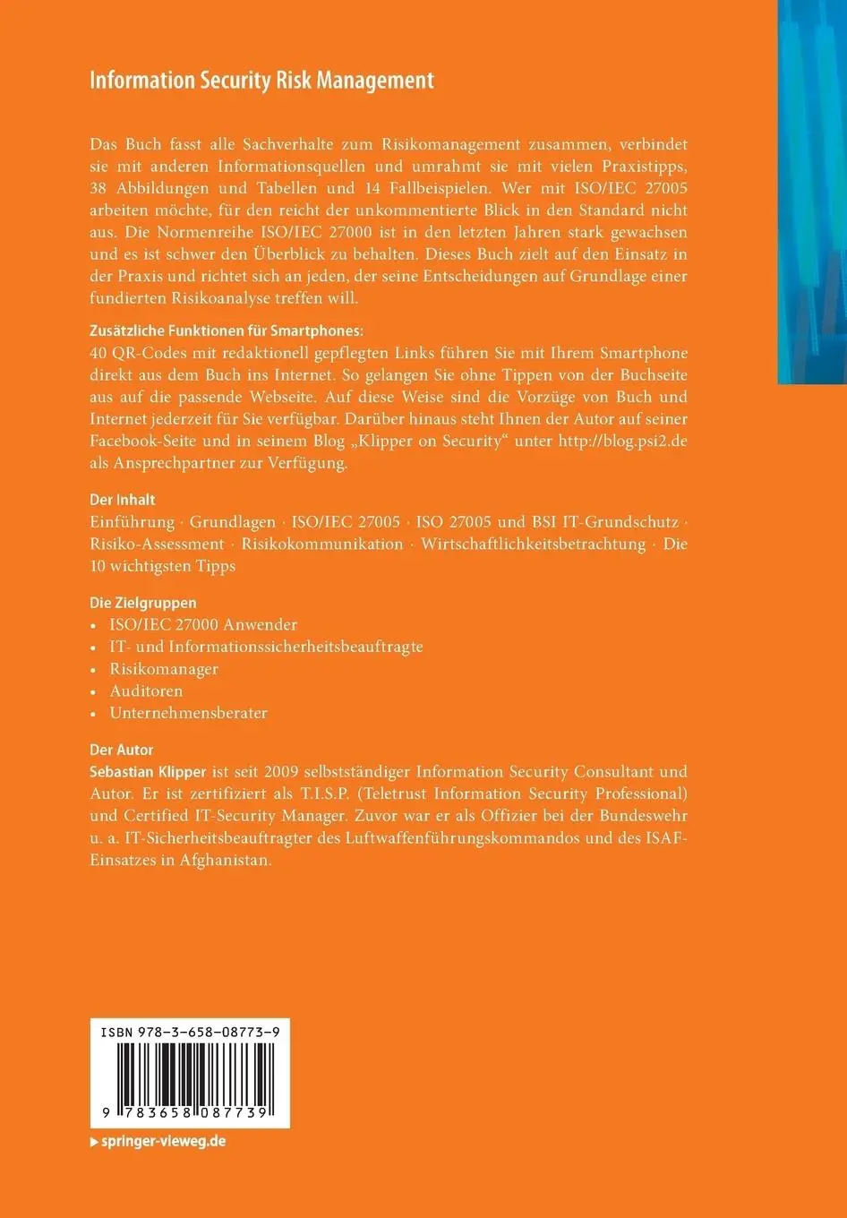 Rückseite: 9783658087739 | Information Security Risk Management | Sebastian Klipper | Taschenbuch