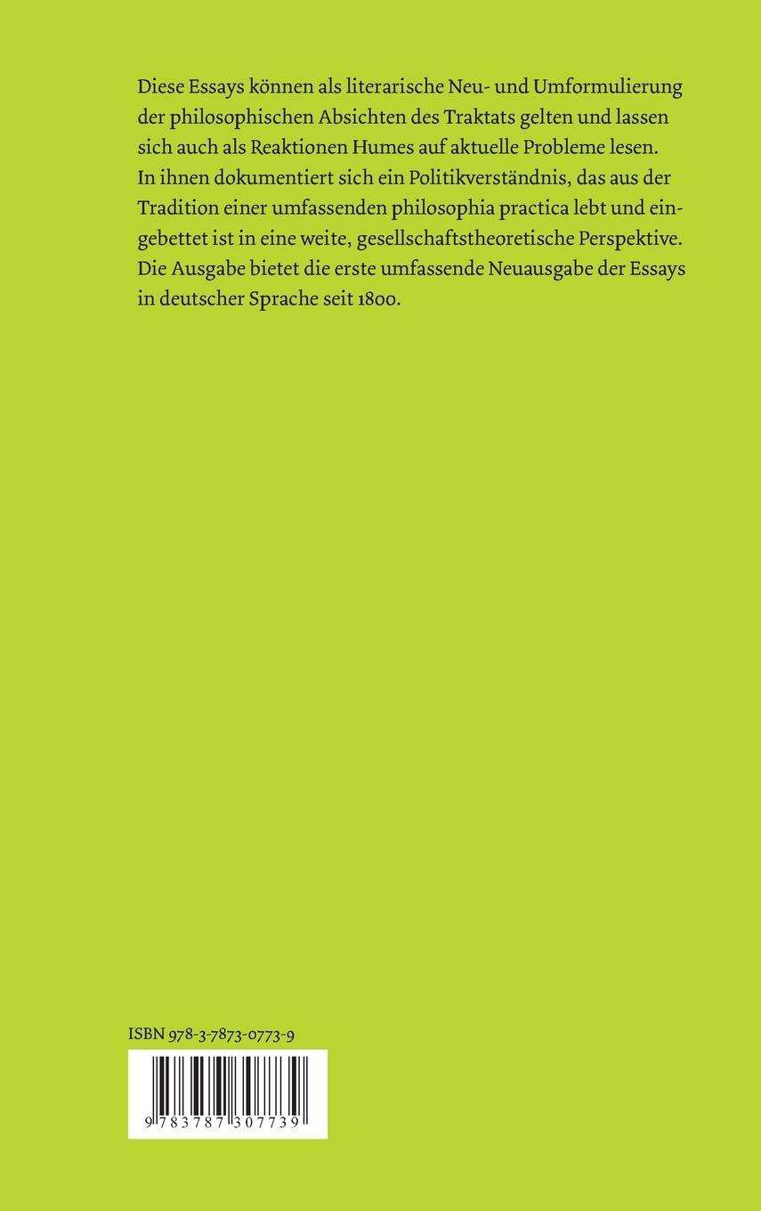 Rückseite: 9783787307739 | Politische und ökonomische Essays / Politische und ökonomische Essays