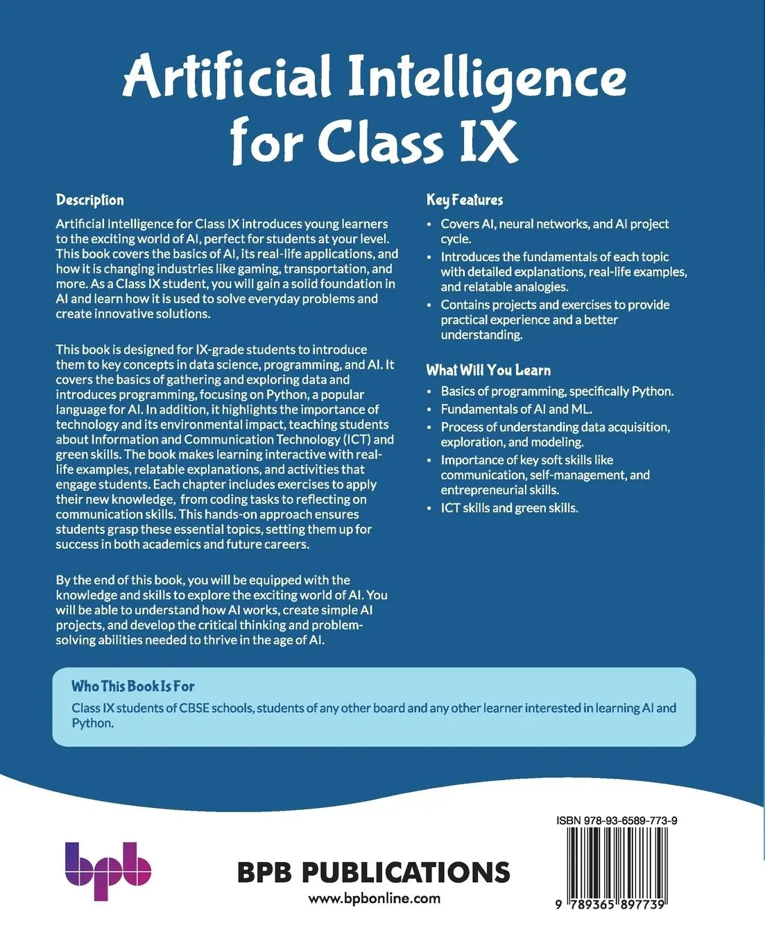 Rückseite: 9789365897739 | Artificial Intelligence for Class IX | Harsh Bhasin (u. a.) | Buch