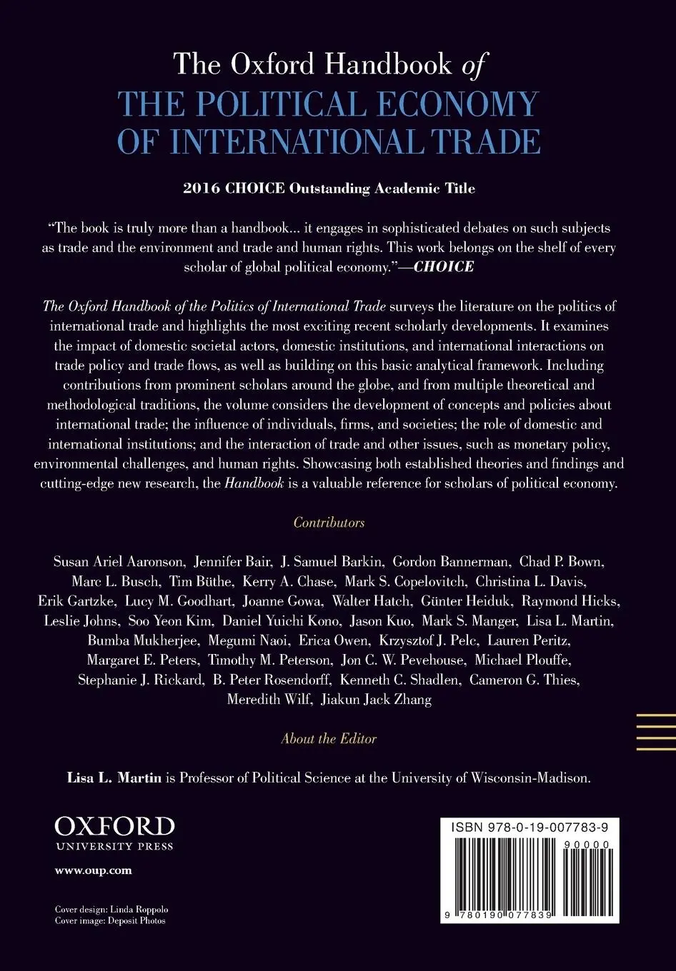 Rückseite: 9780190077839 | Oxford Handbook of the Political Economy of International Trade | Buch