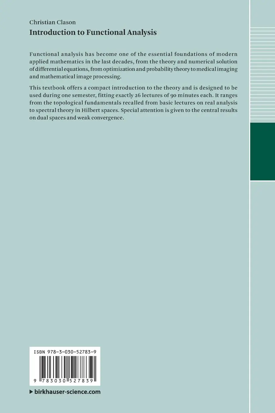 Rückseite: 9783030527839 | Introduction to Functional Analysis | Christian Clason | Taschenbuch
