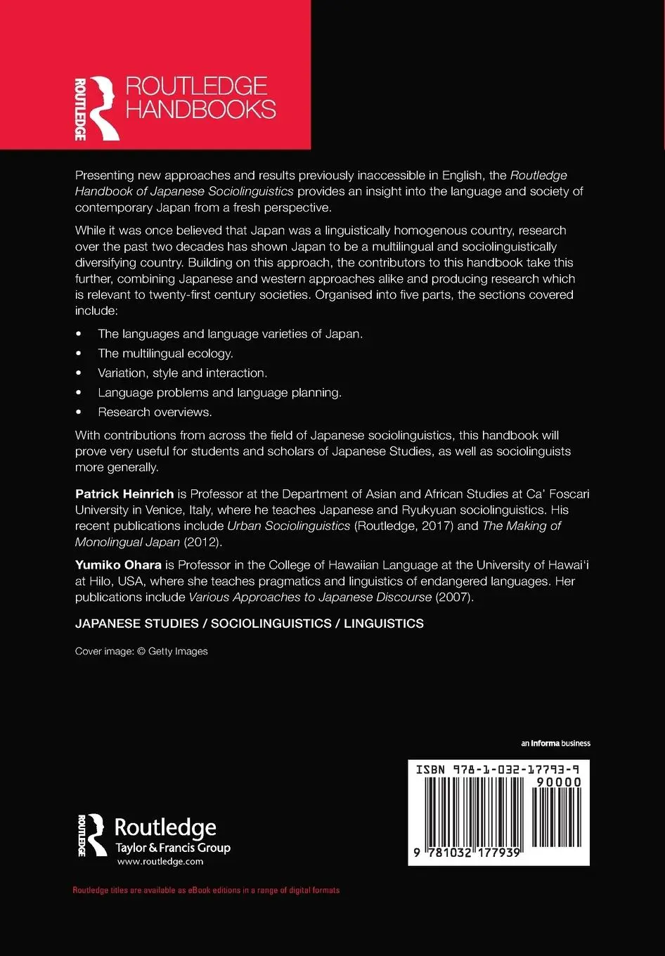Rückseite: 9781032177939 | Routledge Handbook of Japanese Sociolinguistics | Heinrich (u. a.)