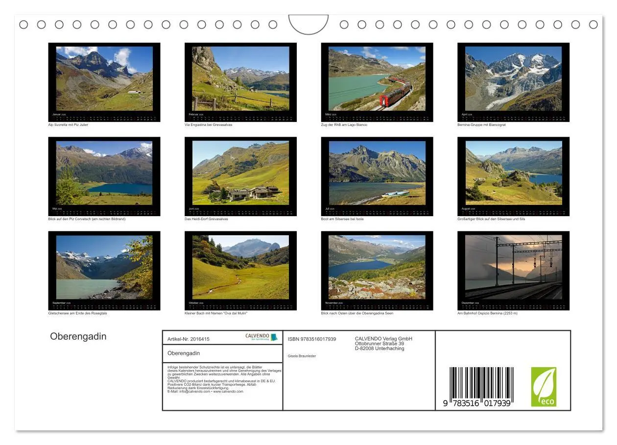 Bild: 9783516017939 | Oberengadin (Wandkalender 2026 DIN A4 quer), CALVENDO Monatskalender