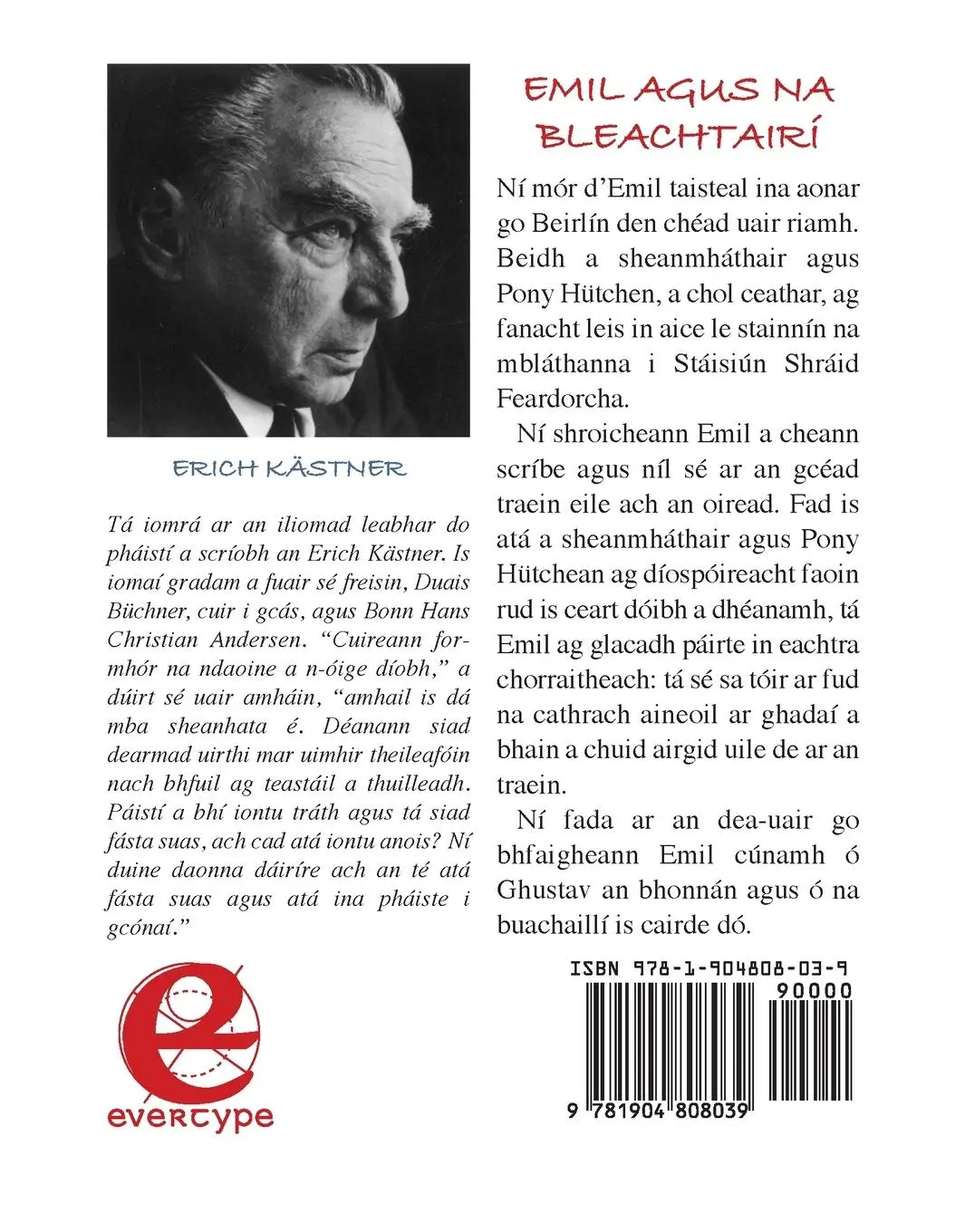 Rückseite: 9781904808039 | Emil agus na Bleachtairí | Emil und die Detektive in Irish | Kästner