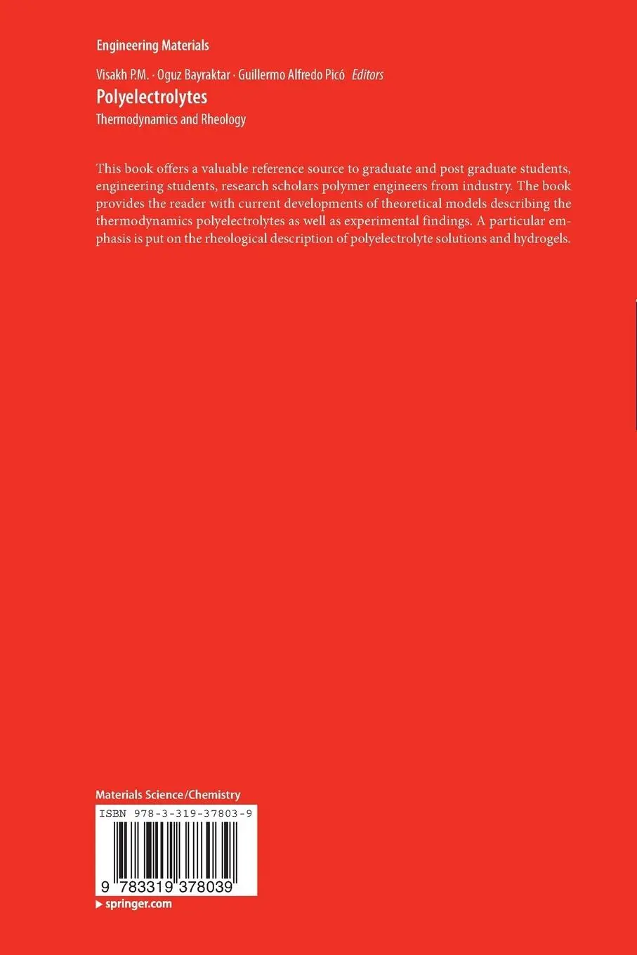 Rückseite: 9783319378039 | Polyelectrolytes | Thermodynamics and Rheology | Visakh P. M. (u. a.)