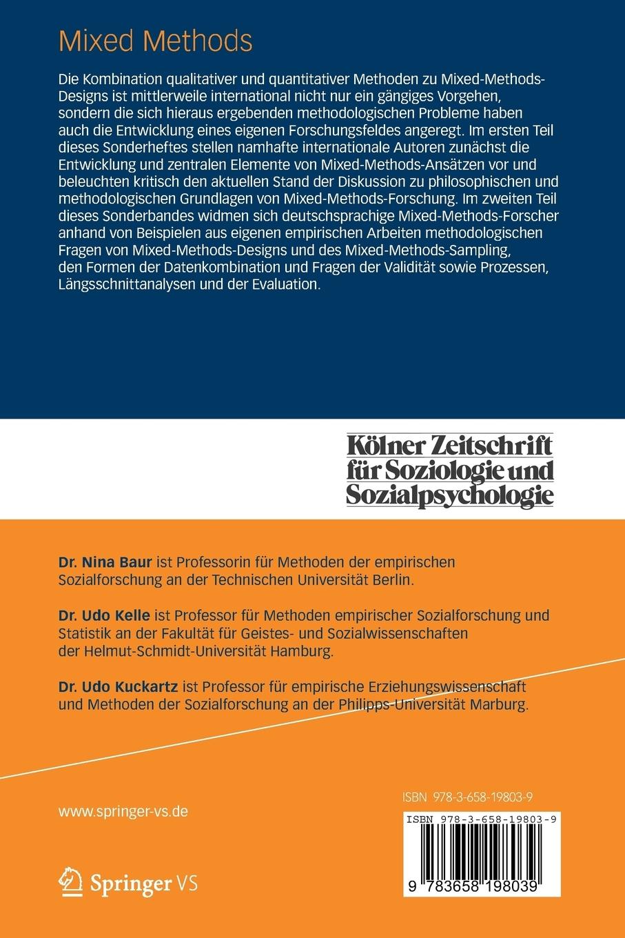 Rückseite: 9783658198039 | Mixed Methods | Nina Baur (u. a.) | Taschenbuch | vi | Deutsch | 2017