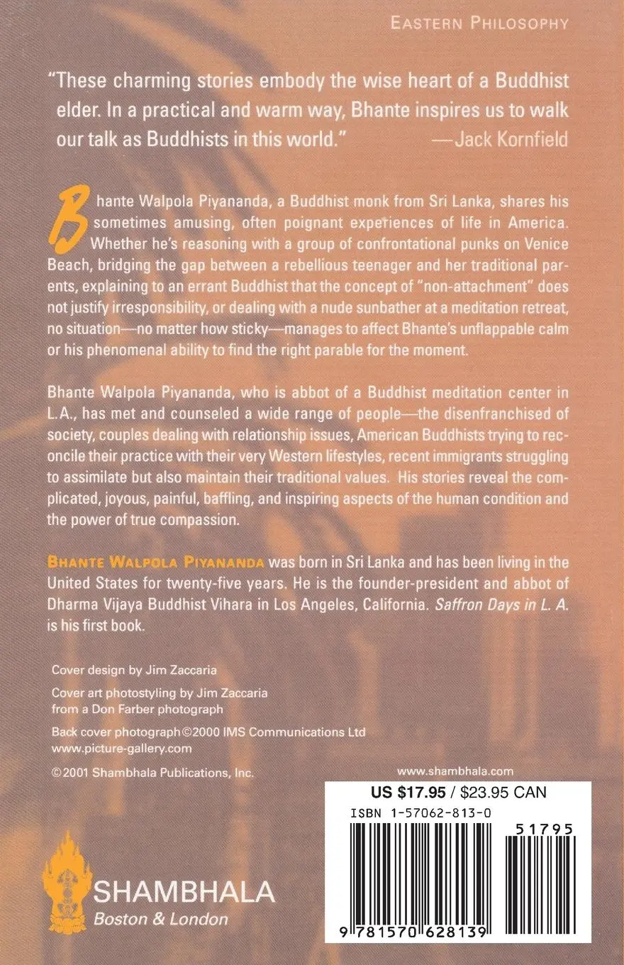 Rückseite: 9781570628139 | Saffron Days in L.A. | Tales of a Buddhist Monk in America | Piyananda