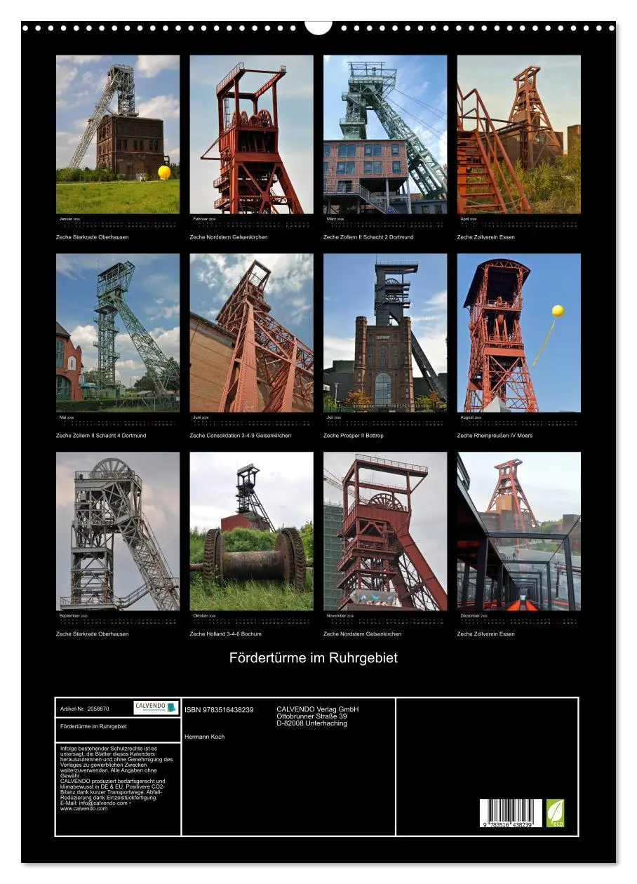 Bild: 9783516438239 | Fördertürme im Ruhrgebiet (Wandkalender 2026 DIN A2 hoch), CALVENDO...
