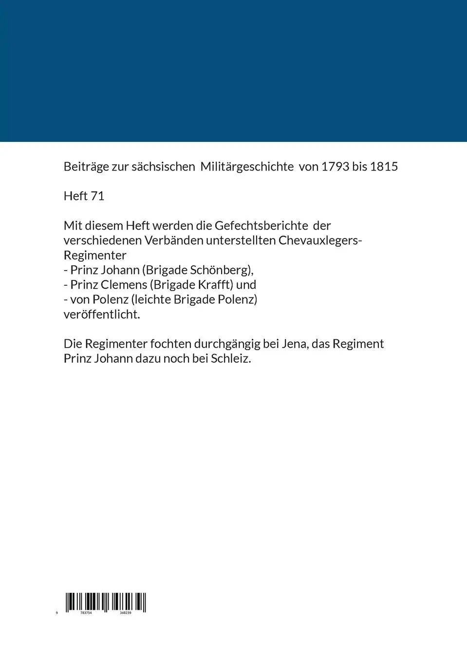 Rückseite: 9783754348239 | Die Berichte der sächsischen Truppen aus dem Feldzug 1806 (VIII)