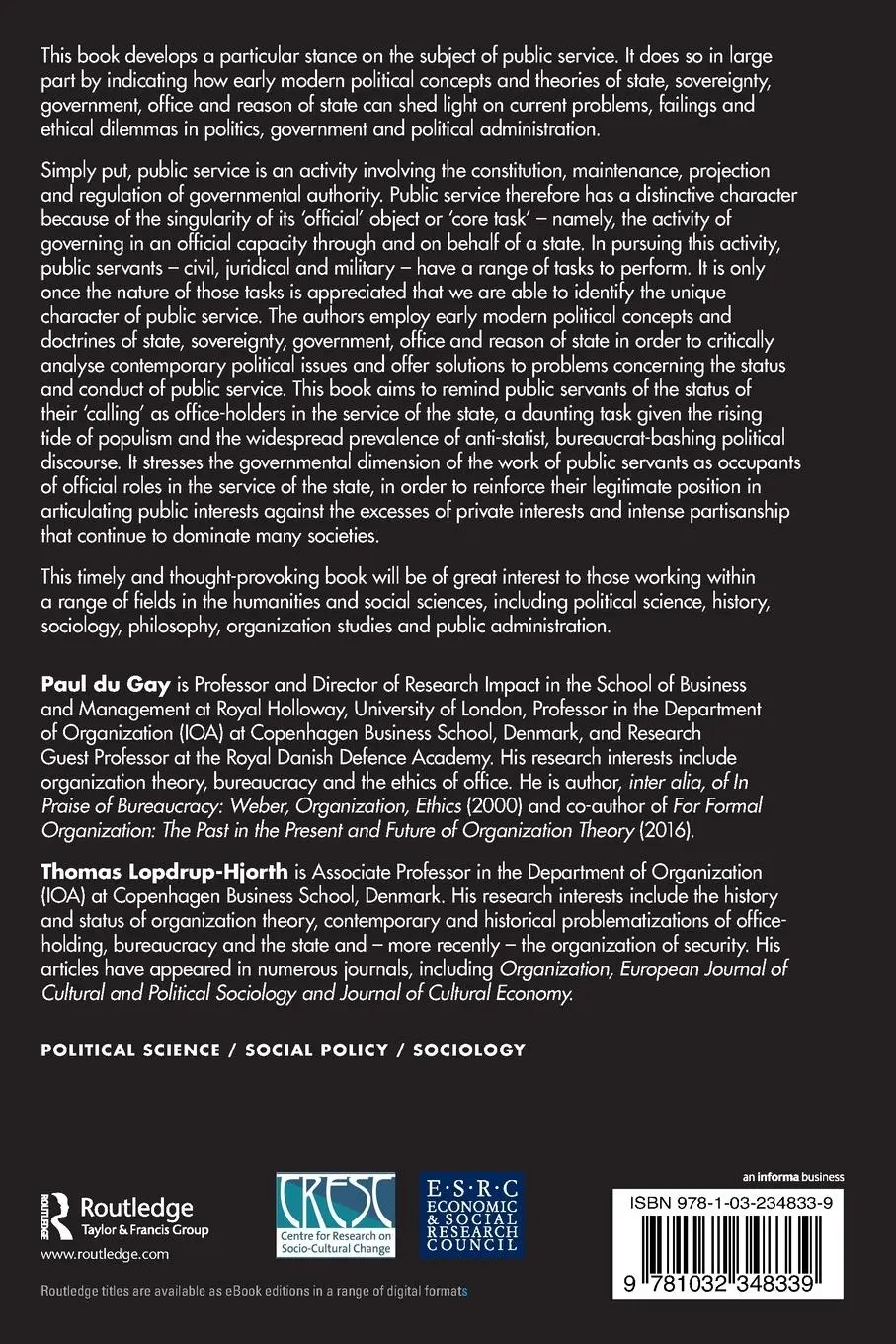 Rückseite: 9781032348339 | For Public Service | State, Office and Ethics | Paul Du Gay (u. a.)