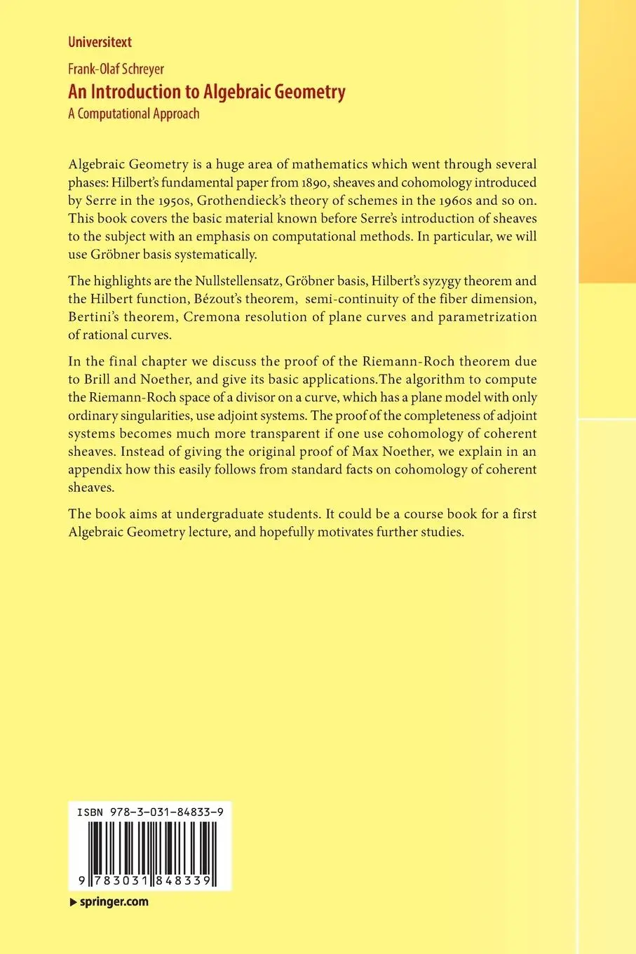 Rückseite: 9783031848339 | An Introduction to Algebraic Geometry | A Computational Approach Rückseite: 9783031848339 | An Introduction to Algebraic Geometry | A Computational Approach