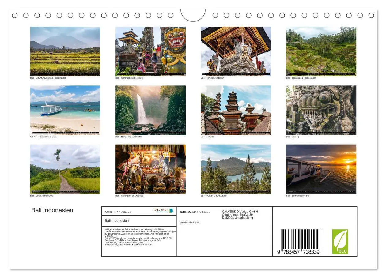 Bild: 9783457718339 | Bali Indonesien (Wandkalender 2026 DIN A4 quer), CALVENDO...