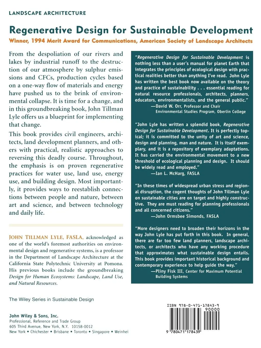 Rückseite: 9780471178439 | Sustainable Development P | Lyle | Taschenbuch | Englisch | 1996
