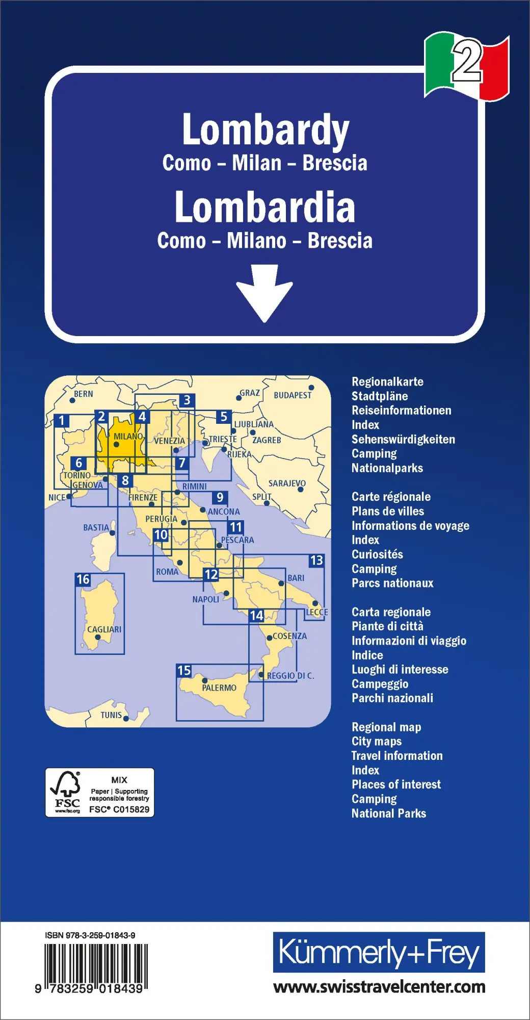 Rückseite: 9783259018439 | Kümmerly+Frey Regional-Strassenkarte 2 Lombardei 1:200.000 | AG | 2024