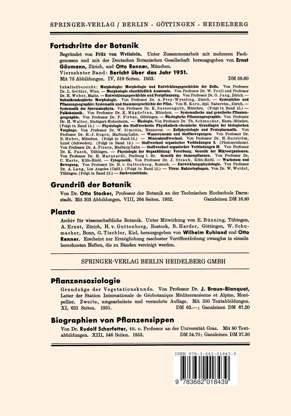 Rückseite: 9783662018439 | Entwicklungs- und Bewegungsphysiologie der Pflanze | Erwin Bunning