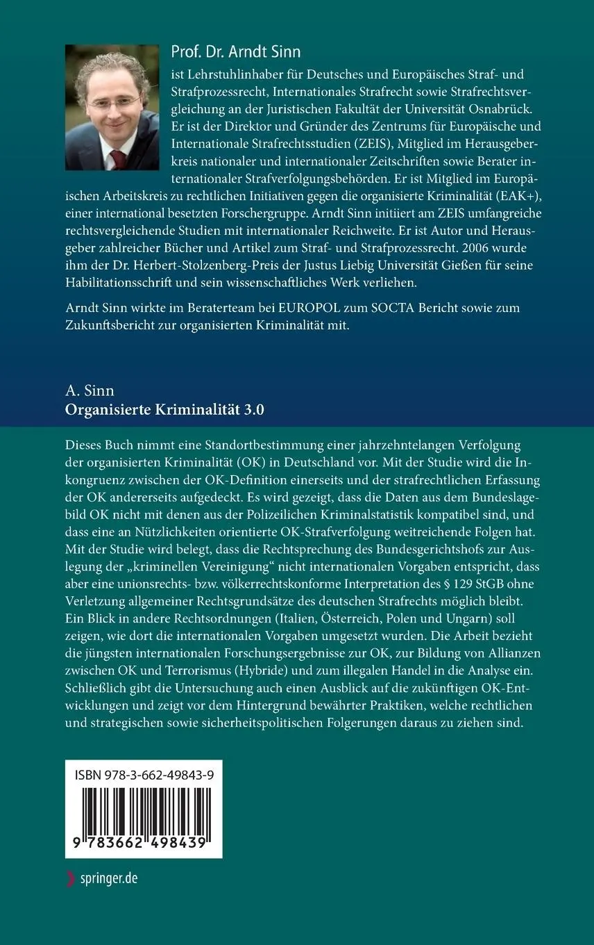 Rückseite: 9783662498439 | Organisierte Kriminalität 3.0 | Arndt Sinn | Buch | xiii | Deutsch