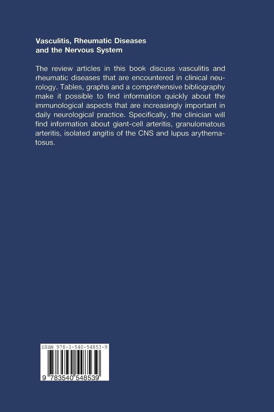 Rückseite: 9783540548539 | Vasculitis, Rheumatic Disease and the Nervous System | Berlit (u. a.)