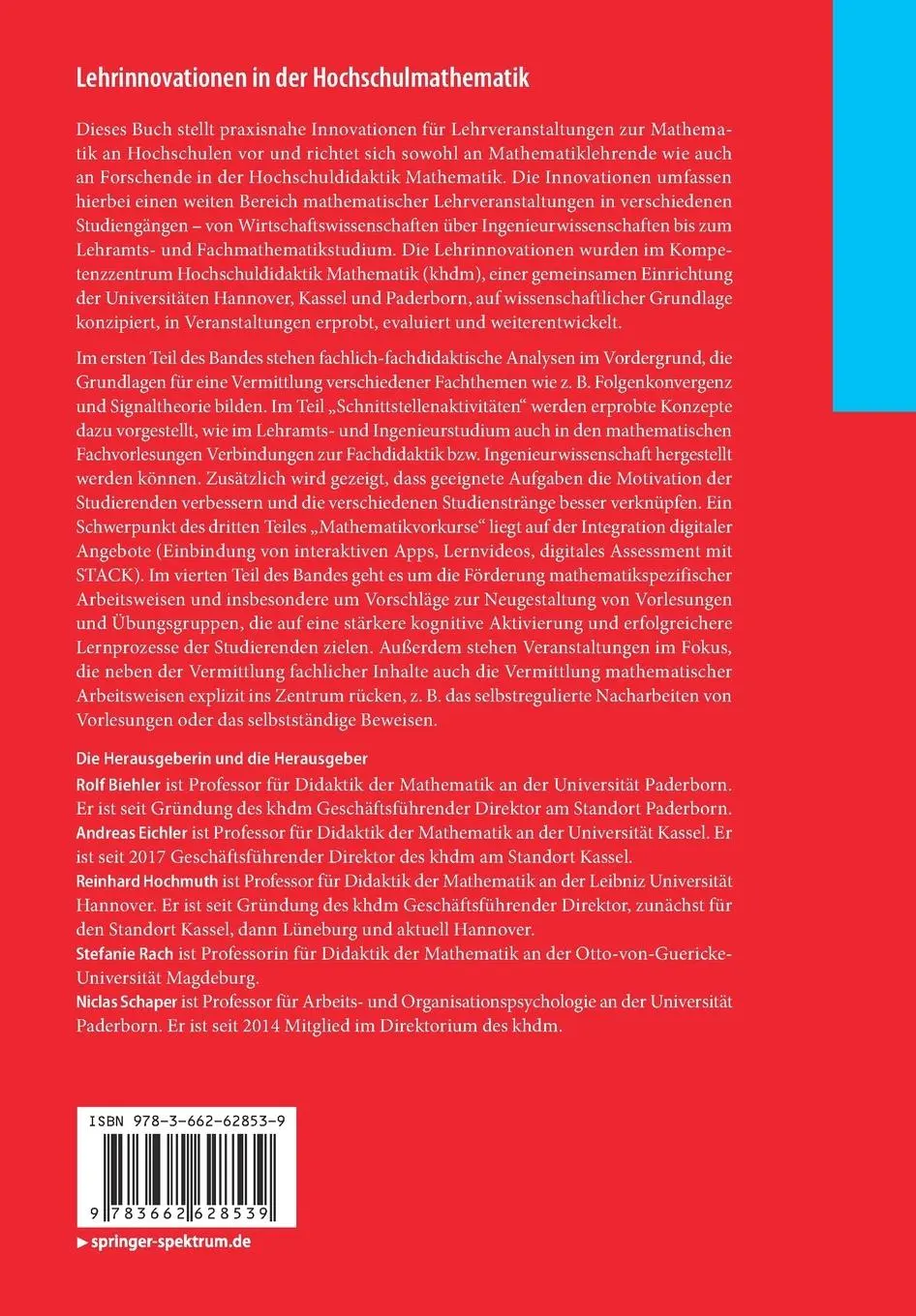 Rückseite: 9783662628539 | Lehrinnovationen in der Hochschulmathematik | Rolf Biehler (u. a.)