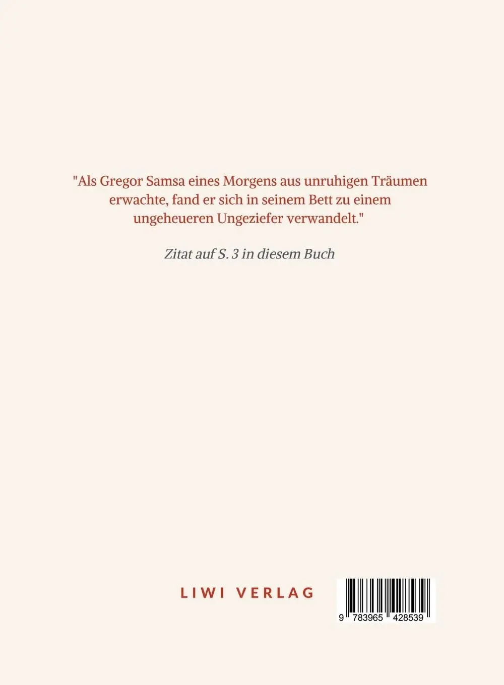 Rückseite: 9783965428539 | Franz Kafka: Die Verwandlung. Vollständige Neuausgabe | Franz Kafka