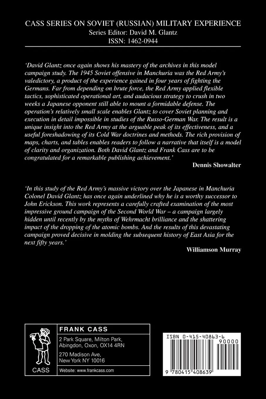 Rückseite: 9780415408639 | Soviet Operational and Tactical Combat in Manchuria, 1945 | Glantz