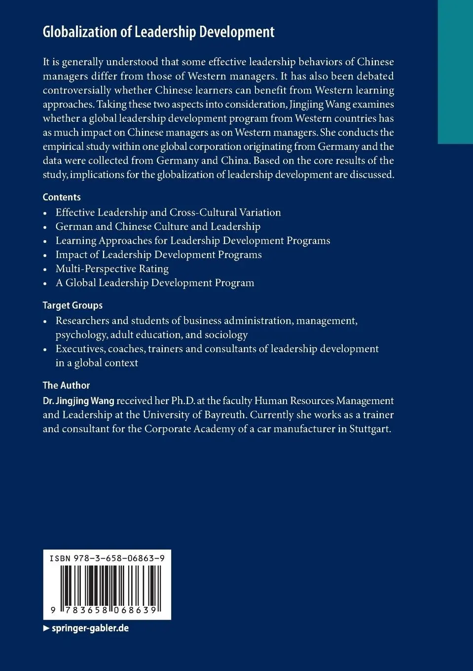 Rückseite: 9783658068639 | Globalization of Leadership Development | Jingjing Wang | Taschenbuch