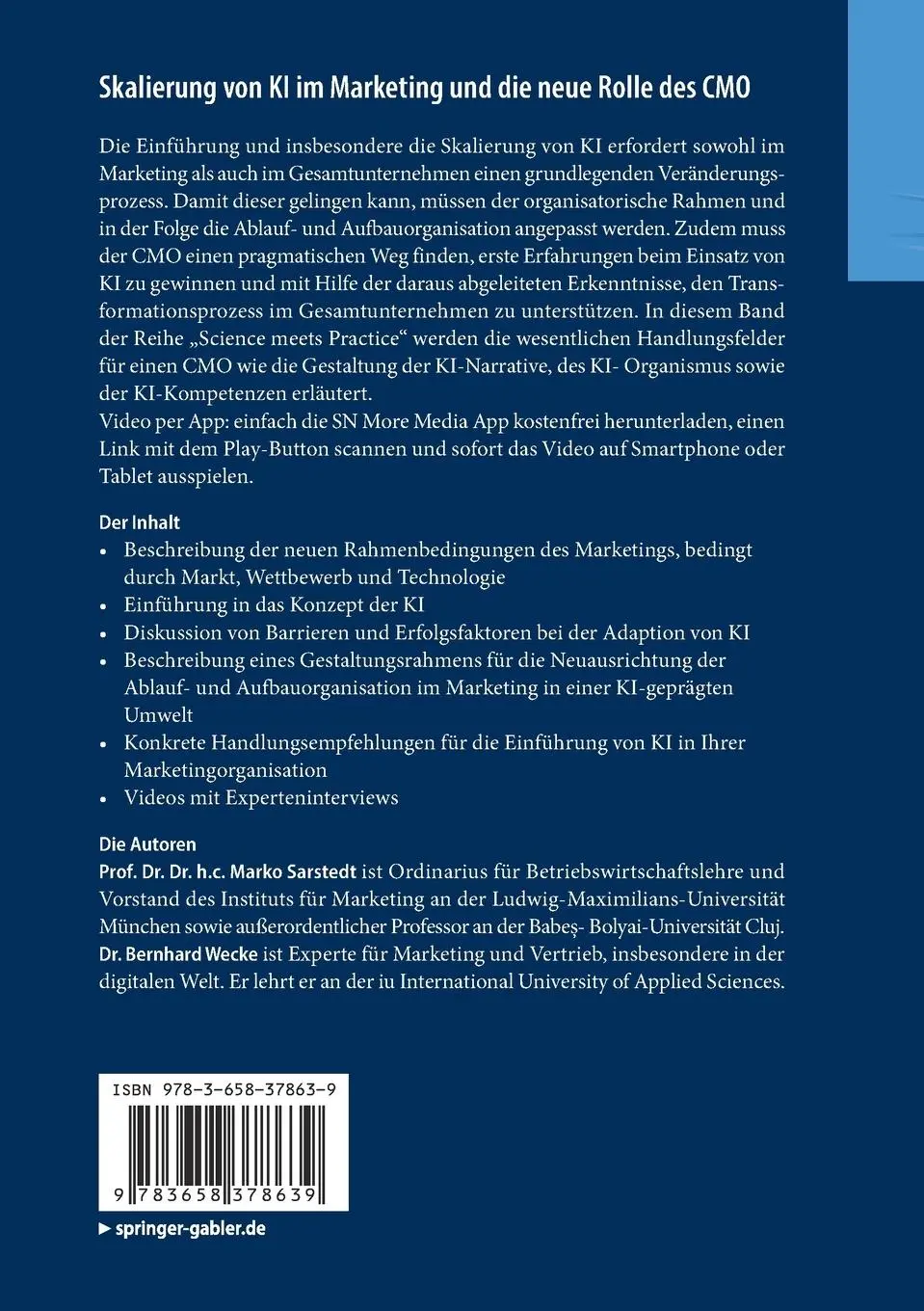 Rückseite: 9783658378639 | Skalierung von KI im Marketing und die neue Rolle des CMO | Buch