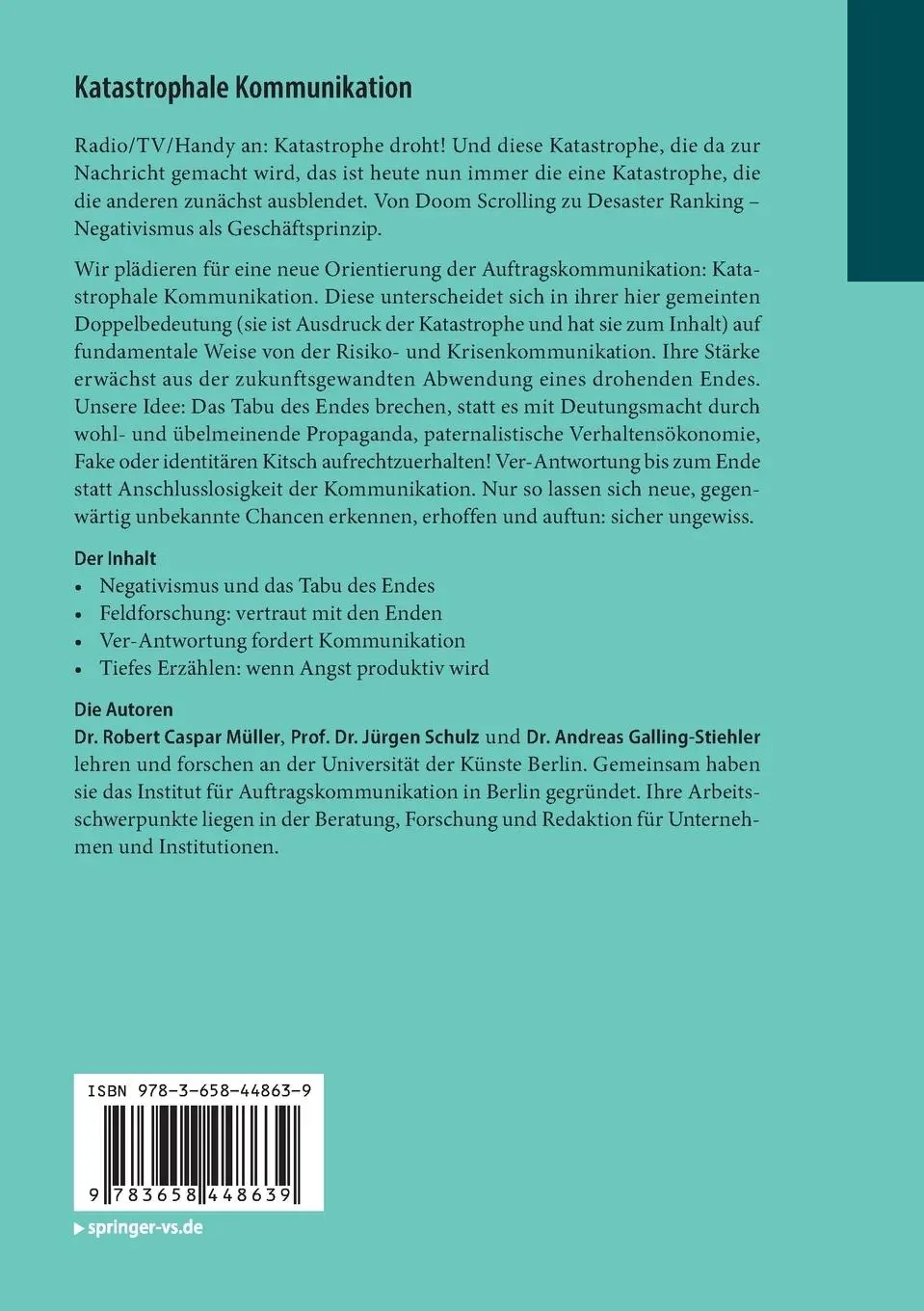 Rückseite: 9783658448639 | Katastrophale Kommunikation | Sicher ungewiss | Müller (u. a.) | Buch