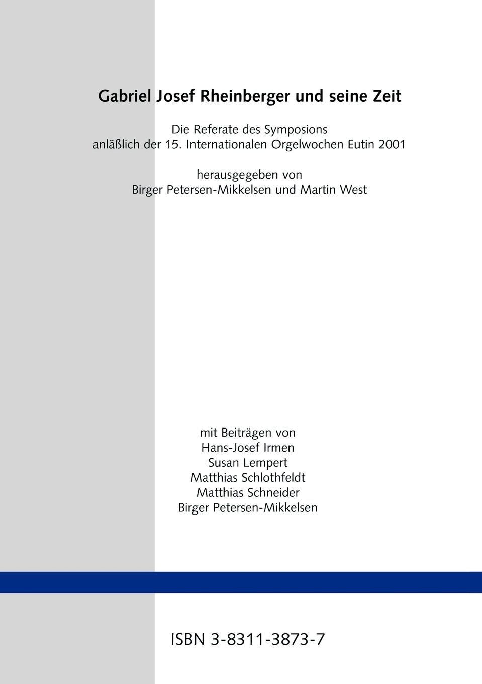 Rückseite: 9783831138739 | Gabriel Josef Rheinberger und seine Zeit | Martin West (u. a.) | Buch
