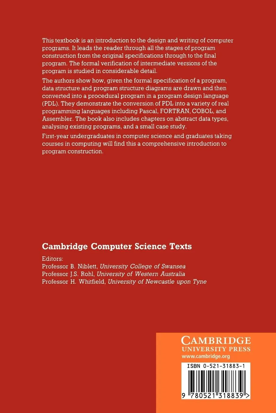 Rückseite: 9780521318839 | Program Construction | R. G. Stone (u. a.) | Taschenbuch | Englisch
