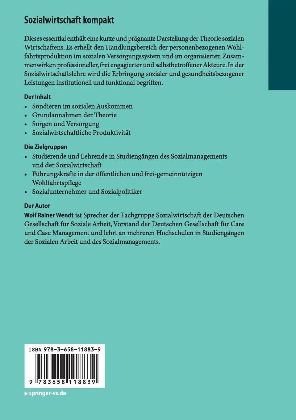 Rückseite: 9783658118839 | Sozialwirtschaft kompakt | Grundzüge der Sozialwirtschaftslehre | Buch