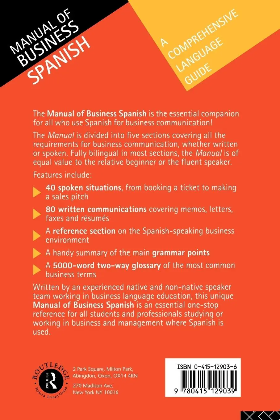 Rückseite: 9780415129039 | Manual of Business Spanish | A Comprehensive Language Guide | Buch