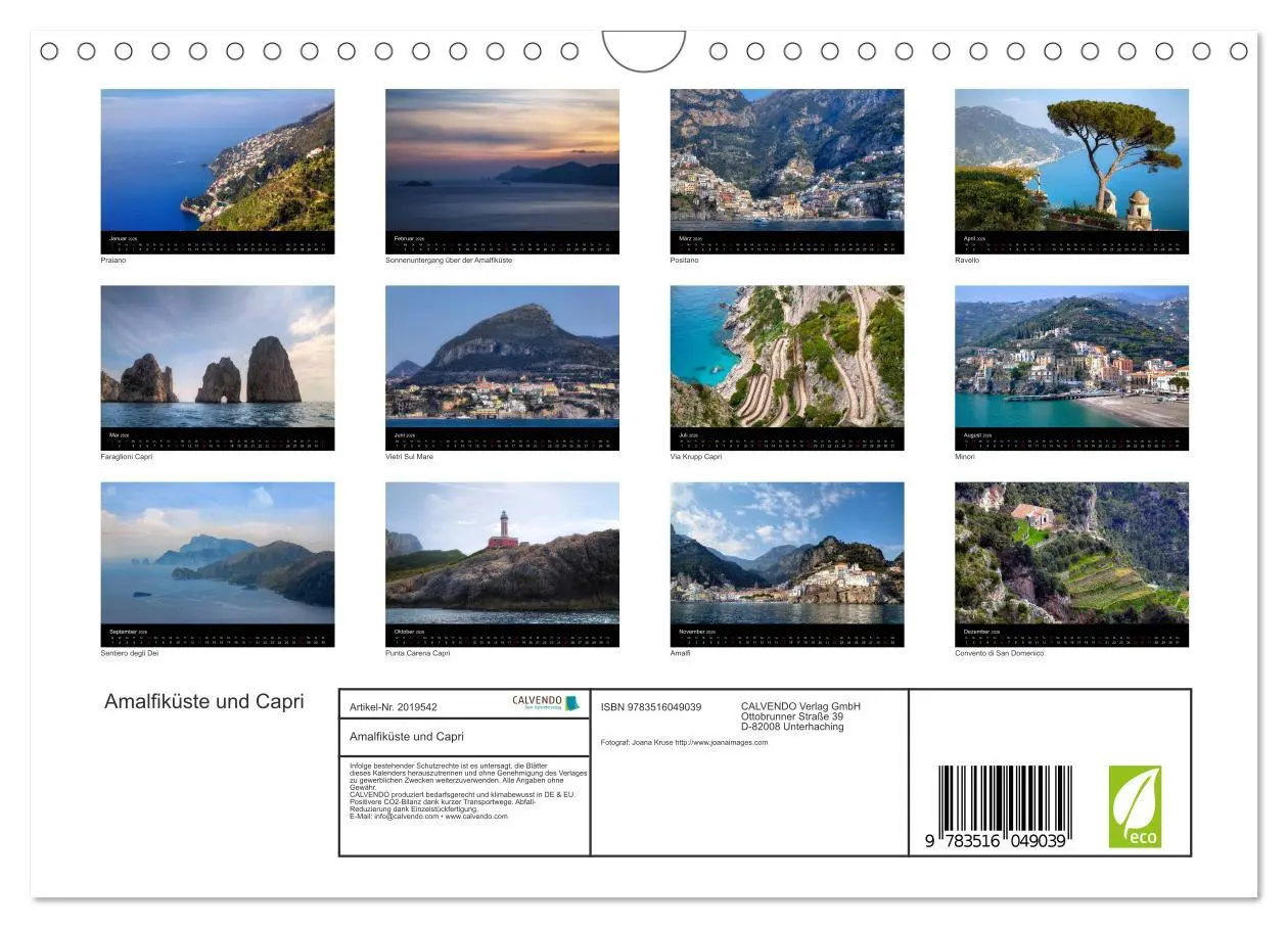 Bild: 9783516049039 | Amalfiküste und Capri (Wandkalender 2026 DIN A4 quer), CALVENDO...