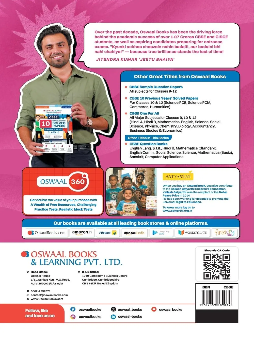 Rückseite: 9789359589039 | Oswaal CBSE Question Bank Class 10 Hindi-A, Chapterwise and...