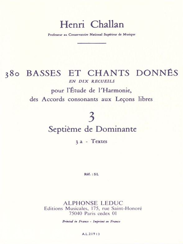 Cover: 9790046219139 | 380 basses et chants donnés vol.3a Septième de Dominante - textes