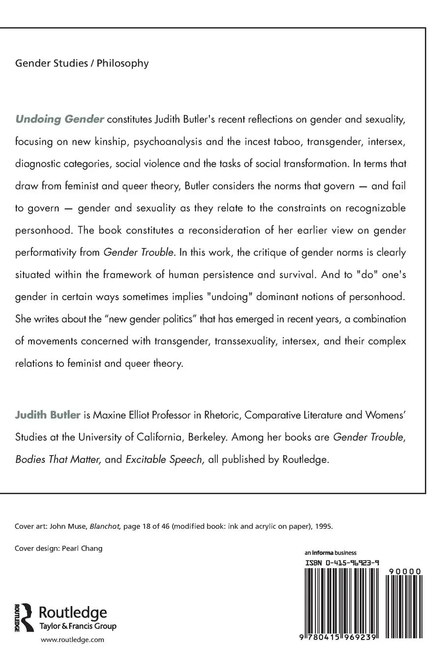 Rückseite: 9780415969239 | Undoing Gender | Judith Butler | Taschenbuch | Englisch | 2004