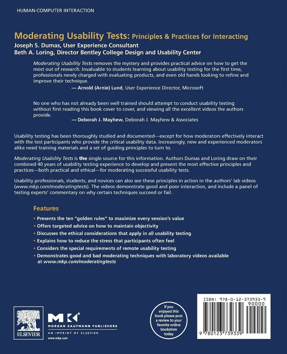 Rückseite: 9780123739339 | Moderating Usability Tests | Principles and Practices for Interacting