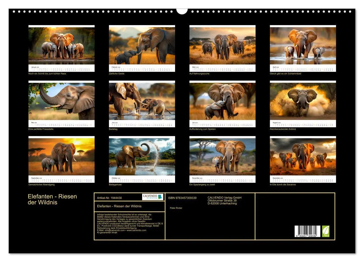 Bild: 9783457309339 | Elefanten - Riesen der Wildnis (Wandkalender 2026 DIN A2 quer),...
