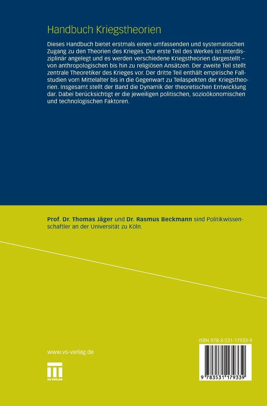 Rückseite: 9783531179339 | Handbuch Kriegstheorien | Rasmus Beckmann (u. a.) | Buch | xi | 2011