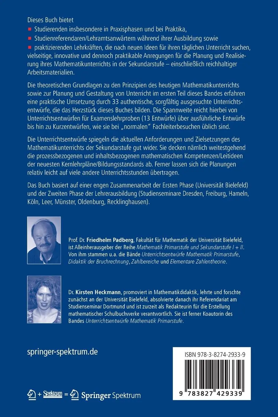 Rückseite: 9783827429339 | Unterrichtsentwürfe Mathematik Sekundarstufe I | Heckmann (u. a.) | x