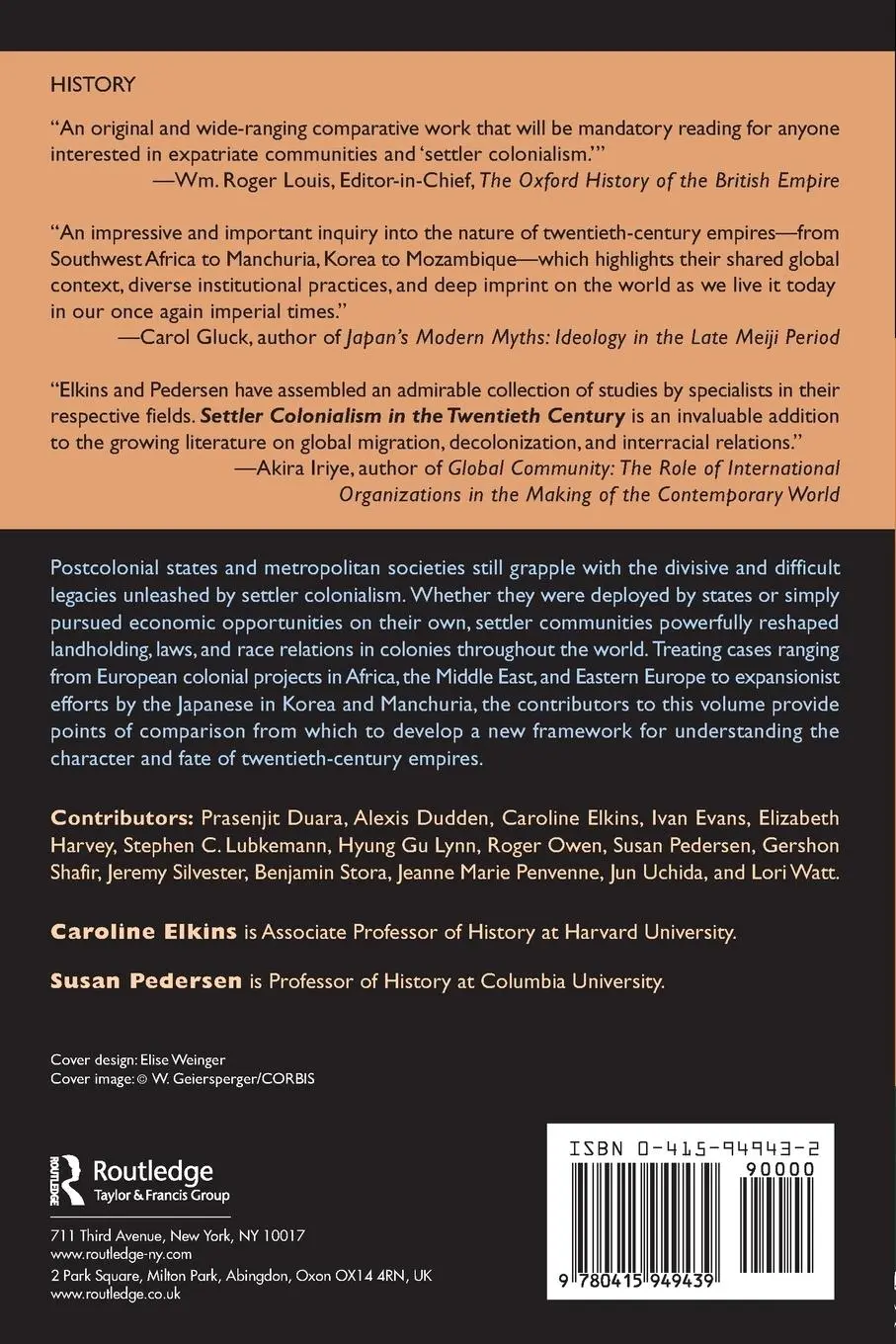 Rückseite: 9780415949439 | Settler Colonialism in the Twentieth Century | Caroline Elkins (u. a.)