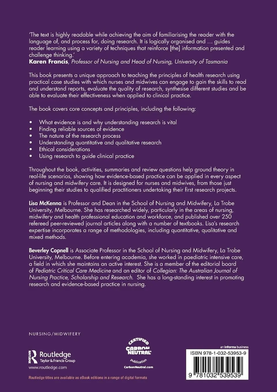 Rückseite: 9781032539539 | Fundamentals of Nursing and Midwifery Research | Lisa McKenna (u. a.)